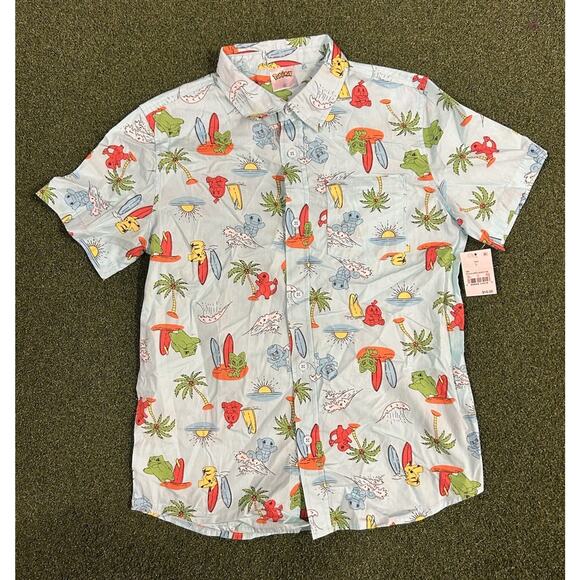 Pokemon Other - Pokémon Island Button Up Shirt Boys Large Hawaiian Aloha Tiki All Over Print